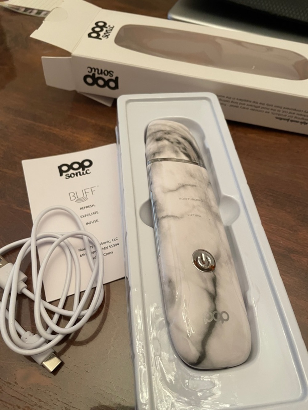 PopSonic Marble Ultrasonic Skin Scrubber - White Marble Finish